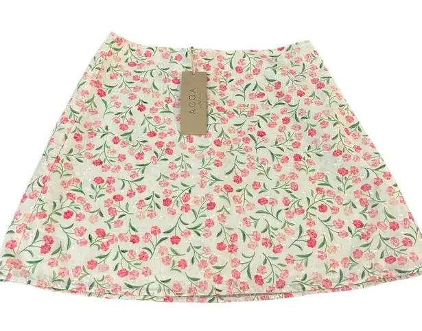 ACOA Women’s S Floral Layered Mini Skirt White Pink Micro Flower Coquette New