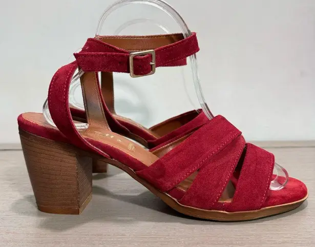 Mariella Italian Suede Leather Sandals Block Heel Burgundy Red Size 9.5 Fall