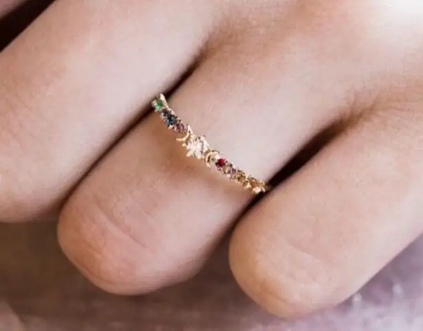 The Moon Plated Colorful Rainbow Crystal Ring