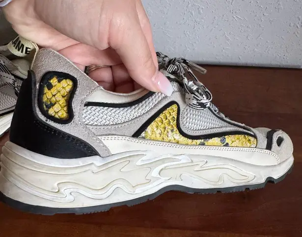 Sandro Cream Gray Yellow Snakeskin Flame Trainer Sneaker Womens 6.5 Fashion