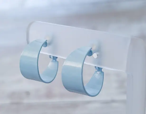 Vintage Clip On Earrings Baby Blue Chunky Retro Hoops Statement 7/8"