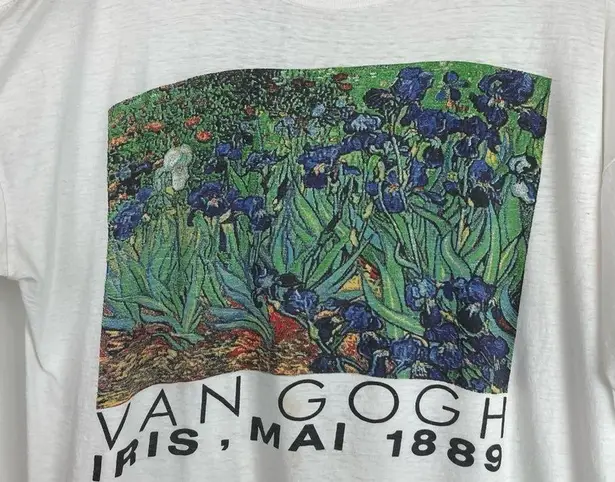 Vintage 90s Van Gogh Irises Painting Single Stitch Tee Tshirt Graphic Art L/XL White