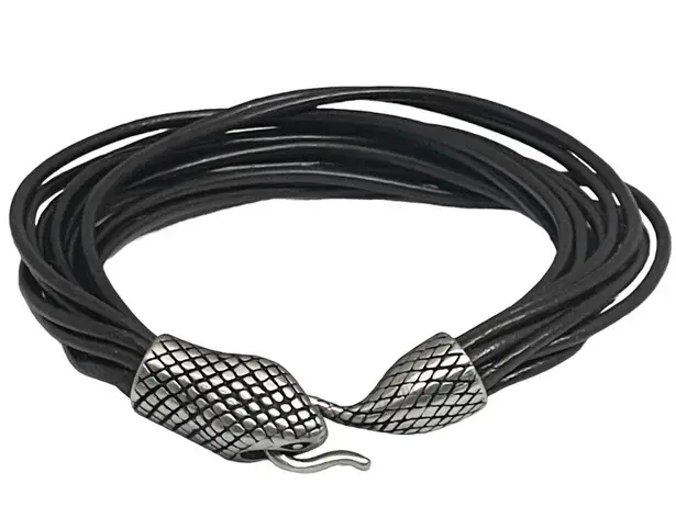 Stainless Steel π Snake Multi Strand Leather Bracelet π Dark Brown Leather π