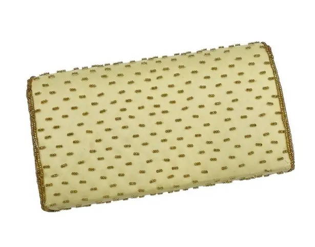 Vintage 80s 90s Gold Yellow Beaded Clutch Shoulder Bag Evening Glam Formal