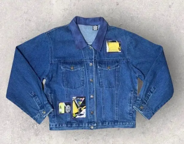 Retro PTNY Denim Jacket XL Women’s Patches Martini Cocktail Festive Novelty Blue