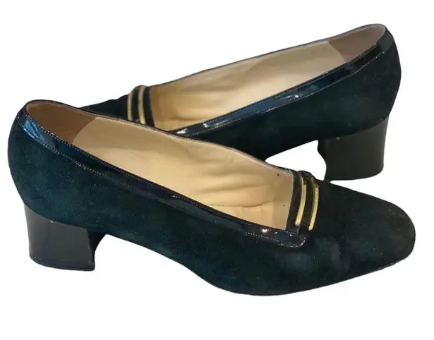 Vintage Bally Black Suede Leather Heels Shoes 7 37.5 Italian Designer