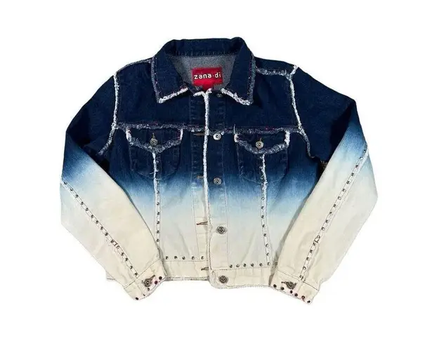 vintage 90s y2k zana di ombre jean denim jacket embellished rhinestone studs L Size L