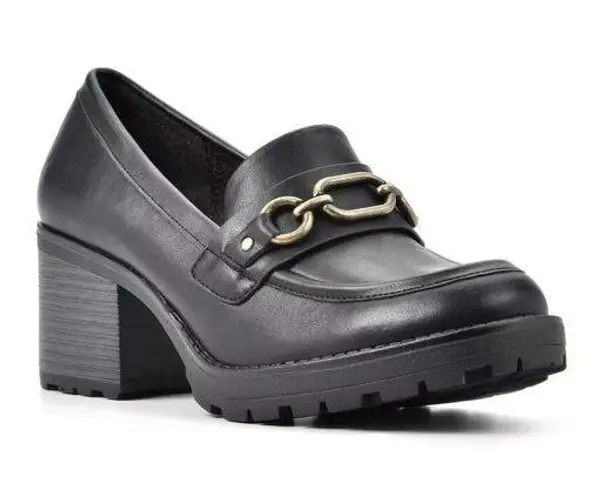 White Mountain  | Black Vegan Leather Booster Heeled Loafers | Size 9.5