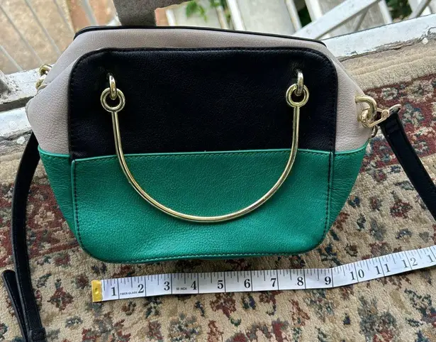 Purse Elegant Green and Black Satchel with Gold Handle/CESCA