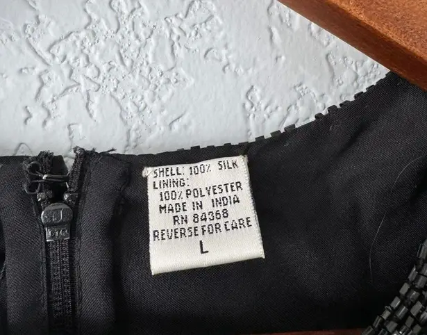 Kazar Black Silk Vintage Beaded Short Sleeve Mini Cocktal Dress Size Large