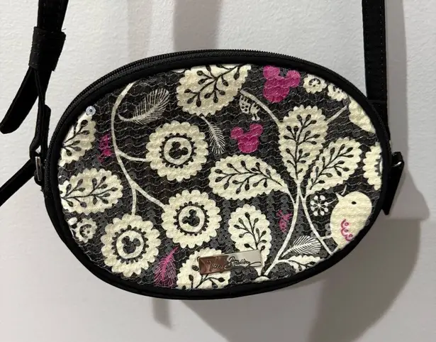 Disney Park Vera Bradley Birds and Flowers Sequined Cross Body Bag Small Black D