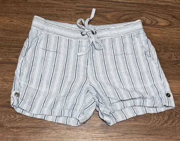 Per Se Linen Blend White and Blue Cargo Shorts Relaxed Fit Size Medium
