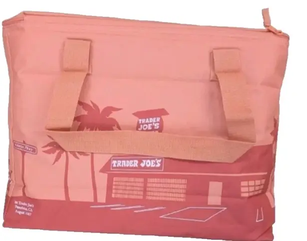 Trader Joe’s Salmon color picnic beach grocery tote bag Pink