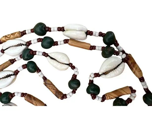Long Beaded Cowrie Shell Necklace Green
