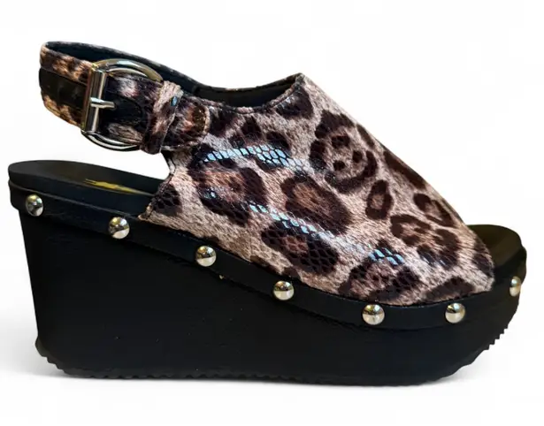 Volatile 6 Leopard Studded Wedge Platform Sandals boho Y2K whimsi anial cheetah Black