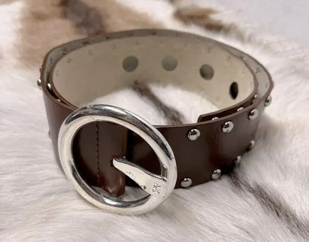 Edge MK brown wide statement leather belt with large holes and studded  medium