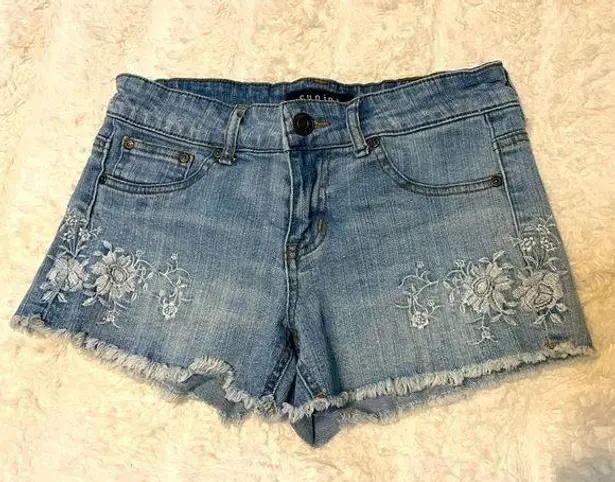 Eunina Mid Rise Shortie Denim Shorts With Flowered Embroidery