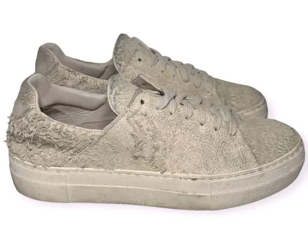 Helmut Lang Women’s Size 38 8 Ivory Cream Brushed Scuffed Up Suede Sneakers