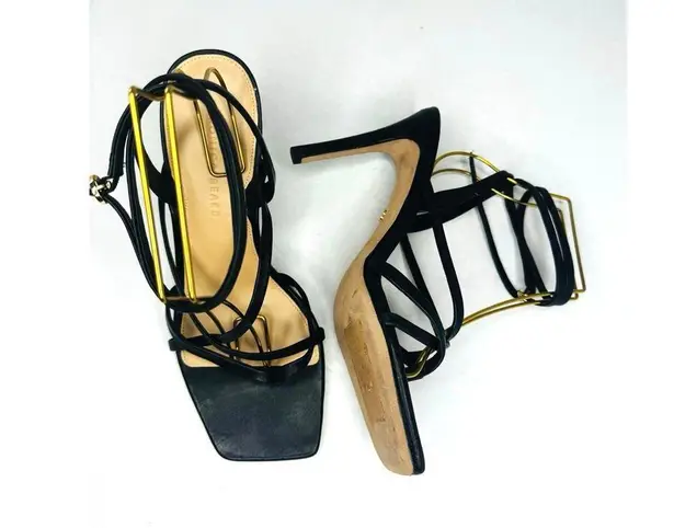 Veronica Beard Abriella Sandal Heel Strappy Ankle Black Leather Sandals Size 10m