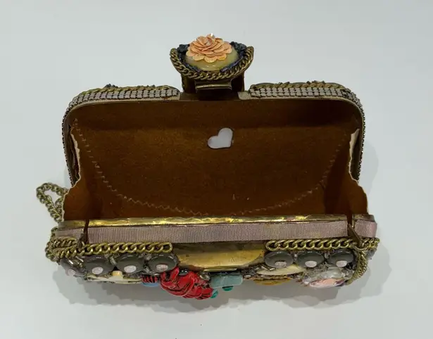 VTG Antique Embellished Cameo Brass 3D Flowers gemstone statue of liberty Purse Multiple