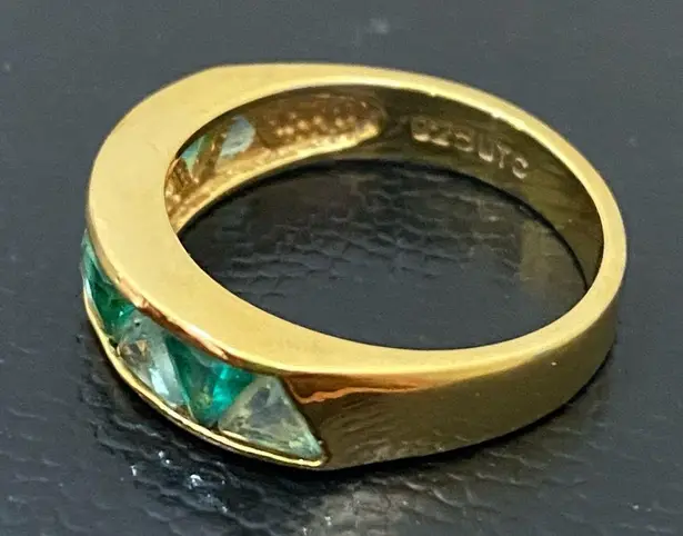 SUZANNE SOMERS 925 Gold Emerald Green Trilliant CZ Cubic Zirconia Ring Size 8