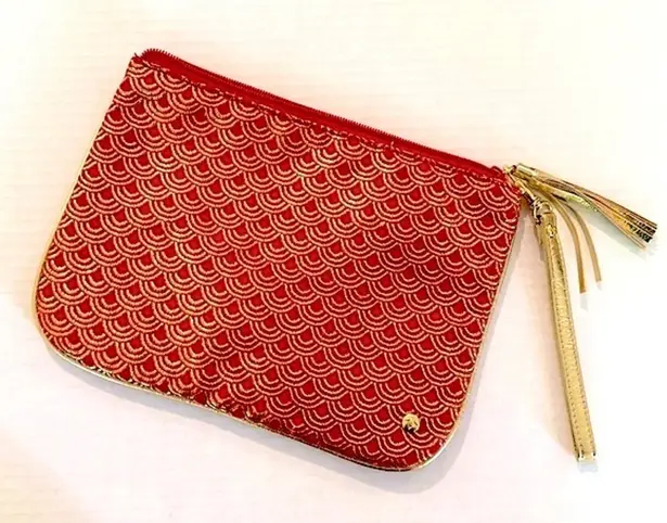 Stephanie Johnson Brocade Makeup Cosmetic Bag Women's 9" Red Gold Tassel NWOT Red