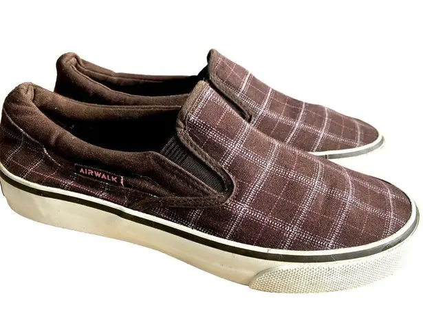 Airwalk Slip On Loafers Shoes Brown & Gray Plaid Women's Size 8 Style 55131