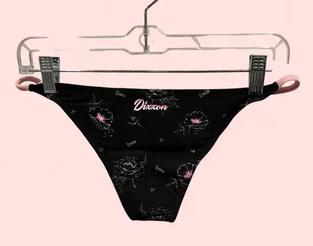 DIXXON NWT black pink peonies skimpy cheeky bikini tanning swim bottoms pool Size XL