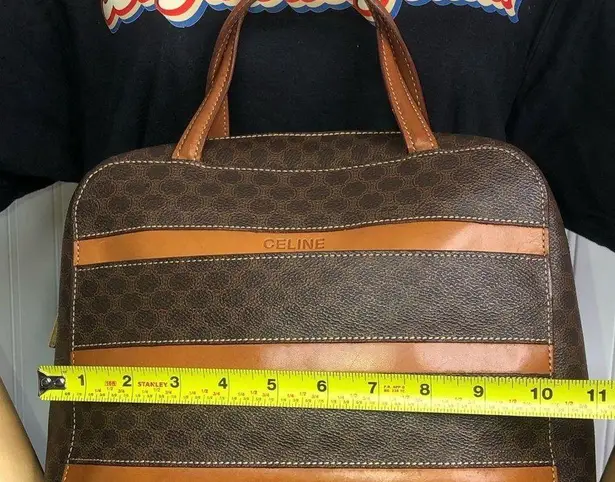 CELINE Macadam Blason Triumph Dark Brown Hand Bag Leather Stripes Authentic