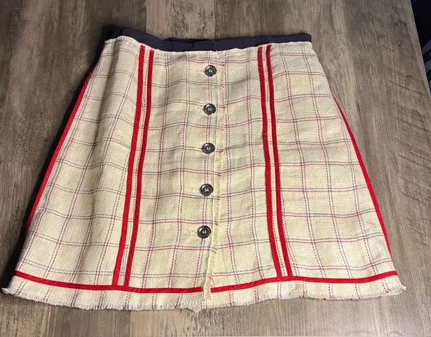 Dolce & Gabbana Dolce & Gabanna Red and Cream Plaid A-Line Linen Blend Skirt