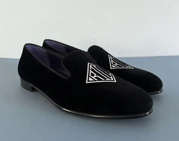 Ralph Lauren Purple Label Alonzo Monogram Bullion Black Velvet Slippers Size 6