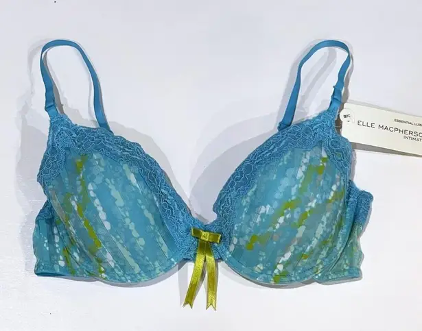 NEW Elle MacPherson 34A Sheer Ribbons Contour Bra Lace Underwire Blue Print Bow Size undefined
