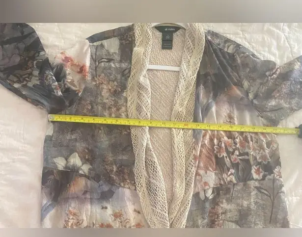 Ali Miles Open Cardigan Womens Small Floral Semi Sheer Knit Crochet Artsy Kimono