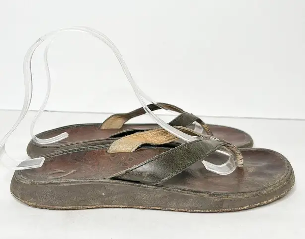 Olukai  Paniolo Brown Leather Sandals Flip Flop Size 8 Women’s