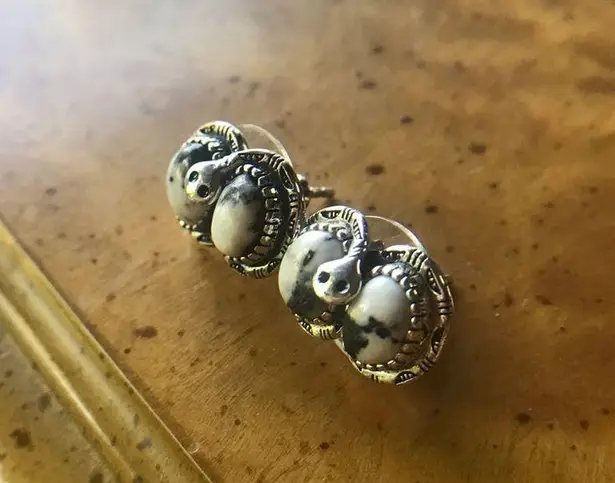 Natural White Buffalo Sterling Silver Snake Earrings