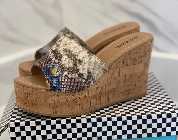 NWB Snake Print Cork Wedge Sandal 