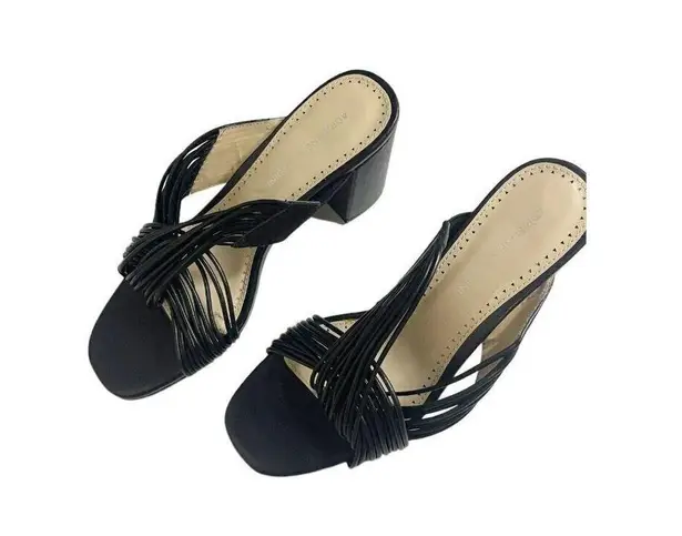 Adrienne Vittadini Annalee Sandals Sz 8.5 Black Slip On Open Toe Block Heel