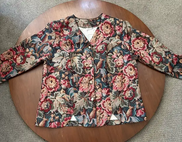 Vintage Serbin 80s Blazer Floral Red Pink Women's Plus Size 16W Formal Wear