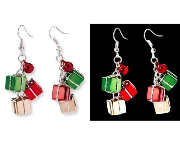 Christmas Gift Earrings Dangle Hooks New Festive Presents Holiday Party … Red