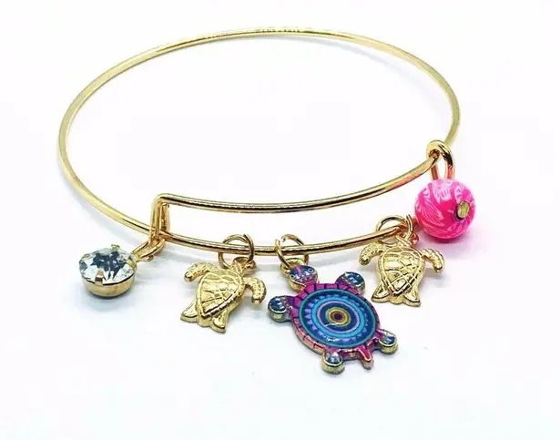 Boutique Beaded Sea Turtle Charm Colorful Bangle Bracelet