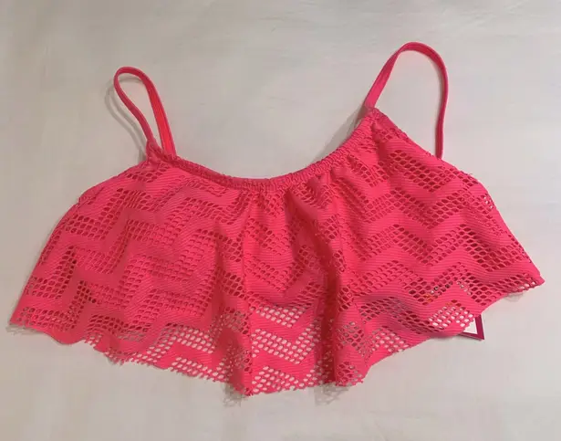 Hula Honey Bright Pink Chevron Flounce Bikini Swim Top Small