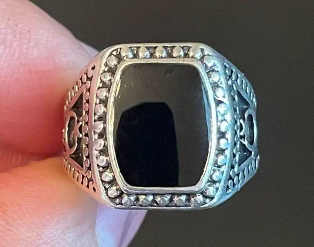 Black obsidian stone S925 stamped silver ring size 9