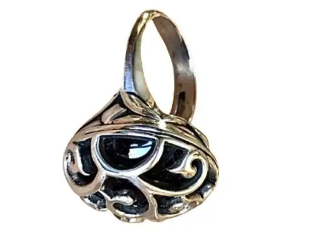 Onyx BARSE Sterling Silver Filigree Overlay Ring