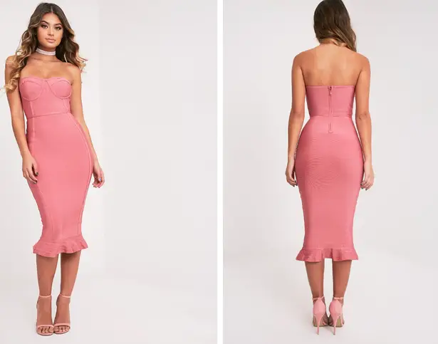 Pretty Little Thing Rose Frill Hem Bandage Midi Dress