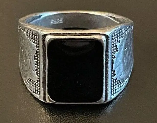 Black obsidian S925 stamped silver ring size 10
