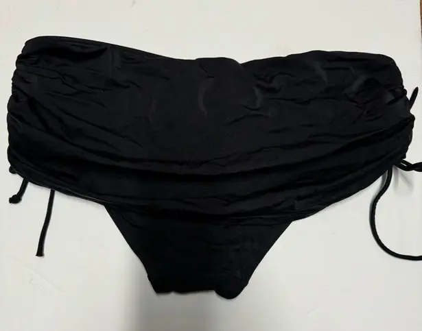 Victoria's Secret  Solid Black Ruched Skirted Tie Side Bikini Bottom Size Large