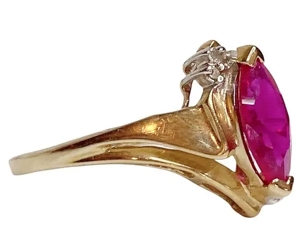 Womens 10K Yellow Gold Pink Clear Topaz or Sapphire Marquise Cut Ring Size 7