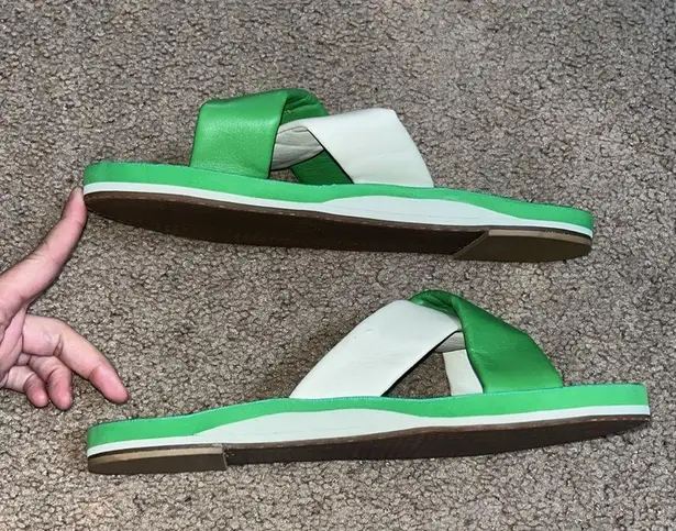 Frances Valentine Criss Cross Cloud Slide Sandals Green Cream 11