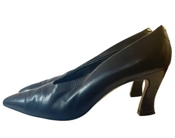 via spiga Heels Vintage Black Leather Elongated Square Toe Pump Womens Size 11AA