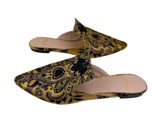 J. Crew Marna Emboirdered Slider Flat Womens 6.5 Metallic Quiet Luxury Mule Shoe Gold